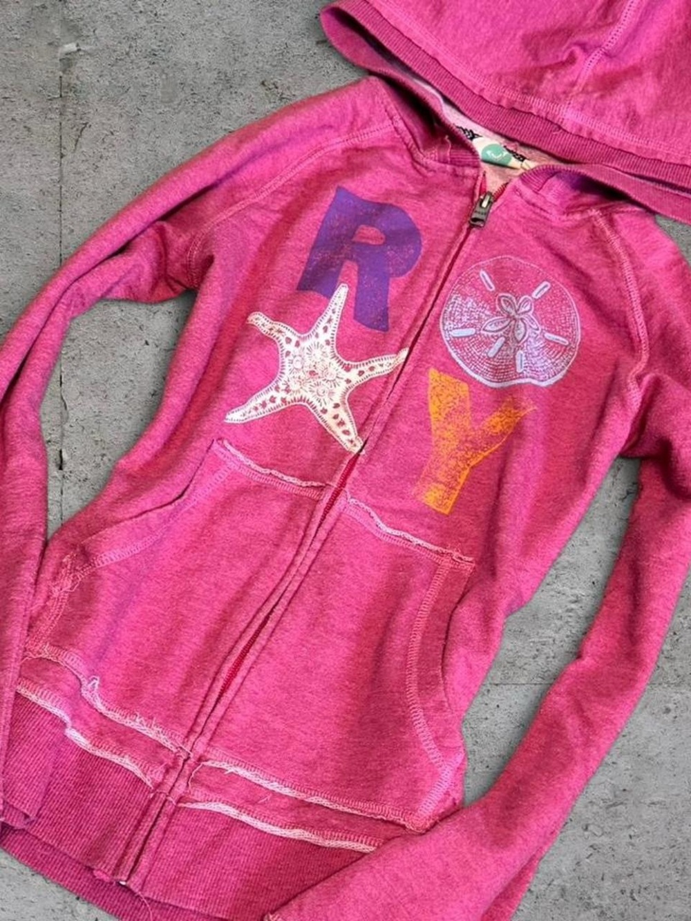 Roxy Y2K pink zip up hoodie with starfish design